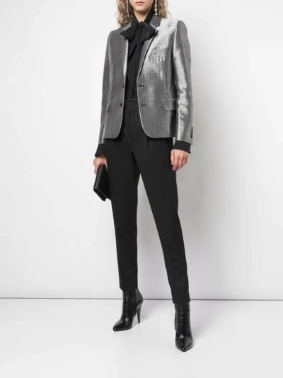 Shop Saint Laurent Metallic Sheen Blazer In Grey