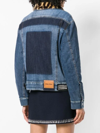 Shop Miu Miu Contrast-collar Denim Jacket - Blue