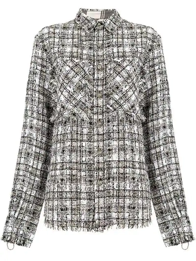 Shop Faith Connexion Woven Check Print Oversized Shirt Jacket In 110 Black/white