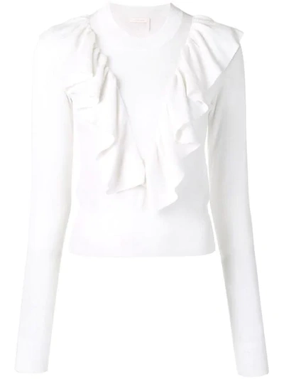 Shop See By Chloé Frill-trim Fitted Sweater In White