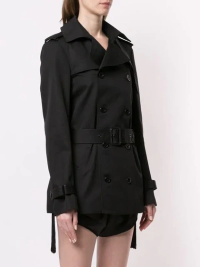 Shop Saint Laurent Belted Short Trench Coat In Black