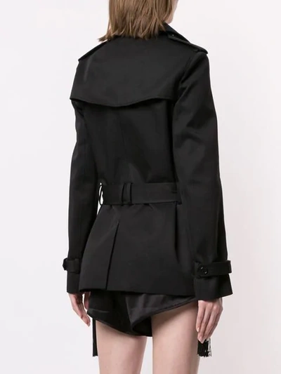 Shop Saint Laurent Belted Short Trench Coat In Black