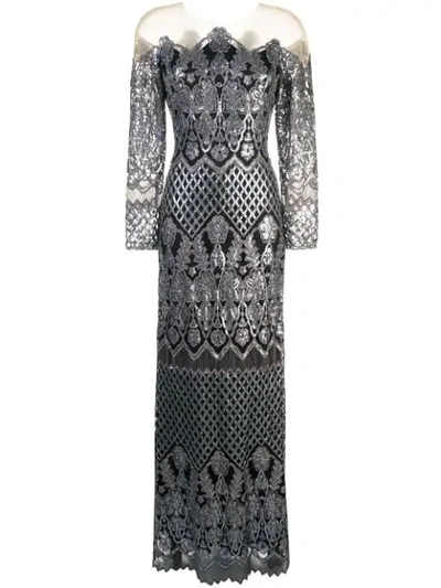 Shop Tadashi Shoji Sequin Embroidered Evening Dress In Black