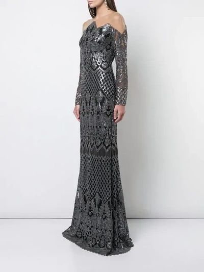 Shop Tadashi Shoji Sequin Embroidered Evening Dress In Black