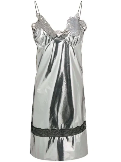 Shop Maison Margiela Glossy Midi Dress In Silver