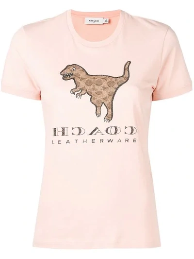 Shop Coach Dinosaur Print T-shirt In Pink