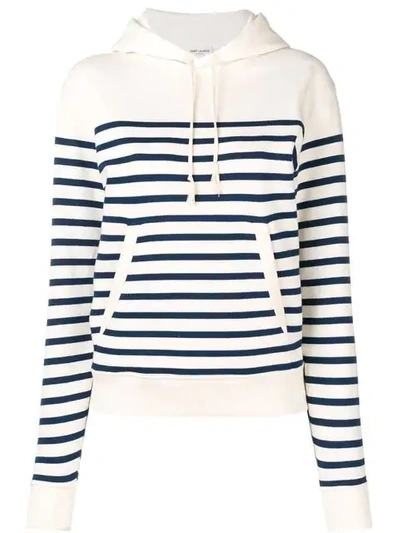 SAINT LAURENT HORIZONTAL STRIPED HOODIE - 白色