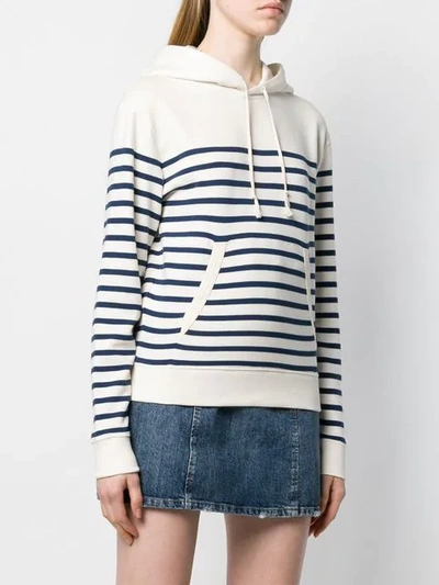 Shop Saint Laurent Horizontal Striped Hoodie In 9390 White 