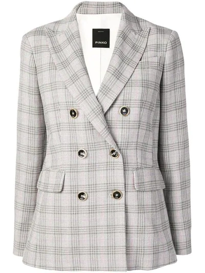Shop Pinko Double Breasted Check Blazer In Grey