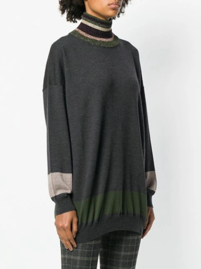 Shop Antonio Marras Stripe Detail Turtleneck Sweater - Grey