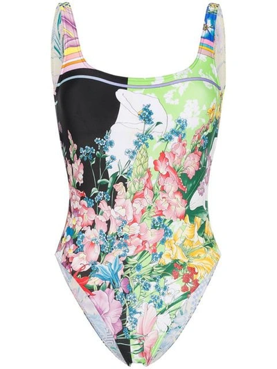 Shop Versace Low Back Floral Swimsuit In A7000 Multicoloured