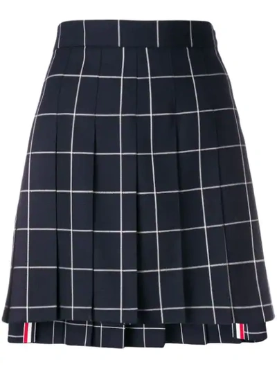 Shop Thom Browne Windowpane Pleated Mini Skirt In Blue