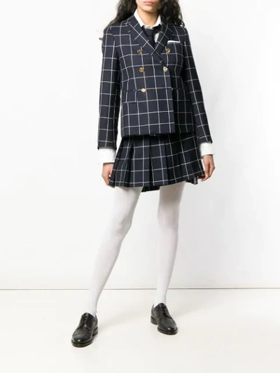 Shop Thom Browne Windowpane Pleated Mini Skirt In Blue