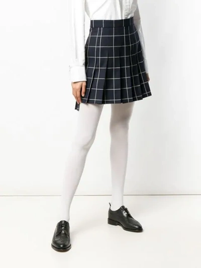 Shop Thom Browne Windowpane Pleated Mini Skirt In Blue