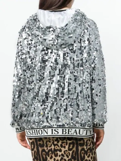 Shop Dolce & Gabbana Logo Trim Sequin Hoodie In Silver