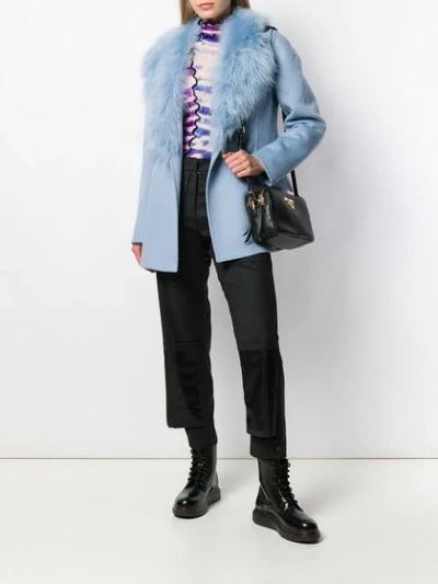 Shop Prada Belted Collar Jacket In Blue