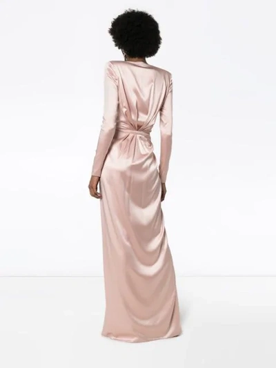 Shop Alexandre Vauthier Ruched V-neck Belted Gown In Pink