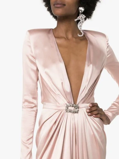 Shop Alexandre Vauthier Ruched V-neck Belted Gown In Pink