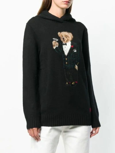 Shop Polo Ralph Lauren Teddy Martini Knit Hooded Jumper - Black