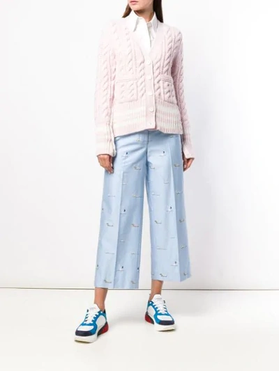 Shop Thom Browne 4-bar Stripe Cable-knit Cardigan In Pink