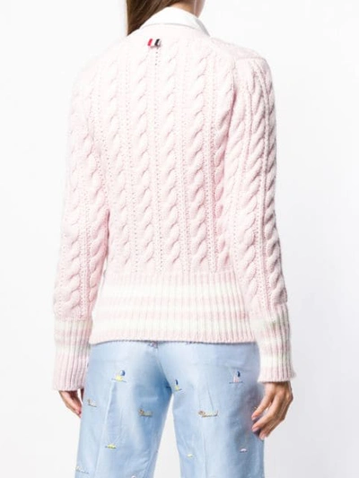 Shop Thom Browne 4-bar Stripe Cable-knit Cardigan In Pink