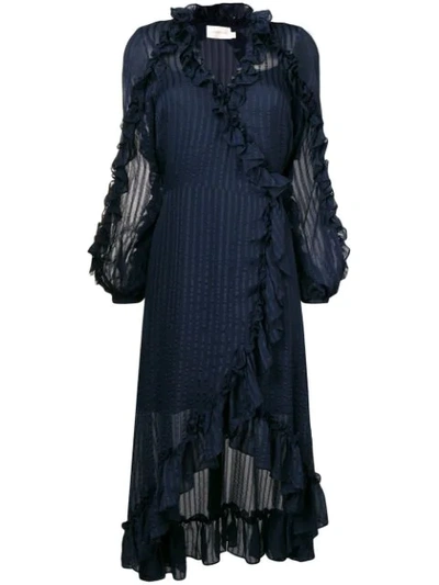 Shop Zimmermann Ruffled Trim Wrap Dress In Blue