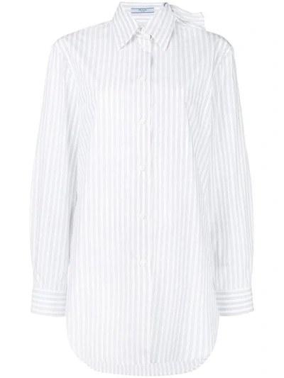 Shop Prada Striped Bow Collar Shirt In White