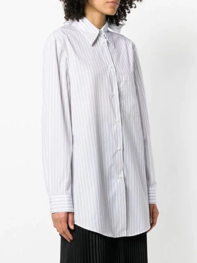 Shop Prada Striped Bow Collar Shirt In White