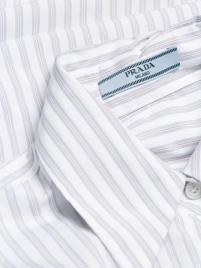 Shop Prada Striped Bow Collar Shirt In White