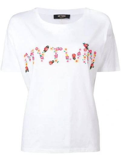 Shop Twinset Twin-set 'my Twin' T-shirt - Weiss In White