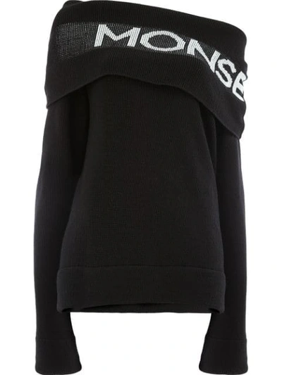 Shop Monse Off The Shoulder Logo Sweater In Black