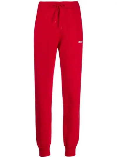 Shop Msgm Logo Sweat Pants In Red