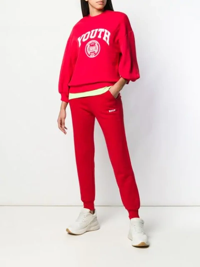 Shop Msgm Logo Sweat Pants In Red