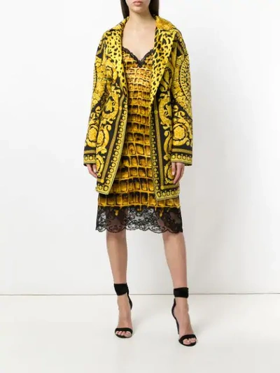 Shop Versace Crocodile Scale Print Dress - Yellow
