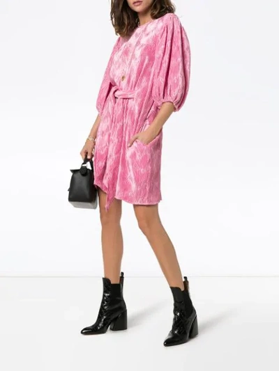 Shop Ganni Puff Sleeve Mini Dress In Pink