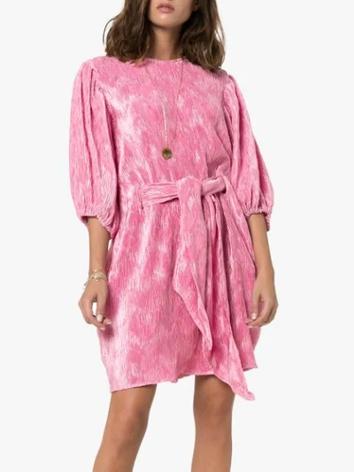Shop Ganni Puff Sleeve Mini Dress In Pink