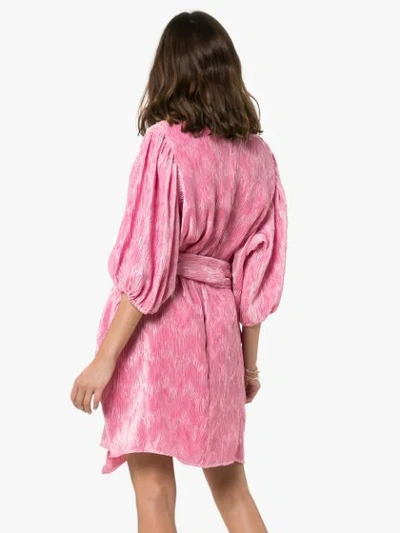 Shop Ganni Puff Sleeve Mini Dress In Pink