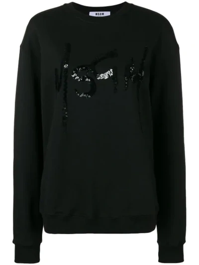 Shop Msgm Sequins Embellished Sweatshirt In Black