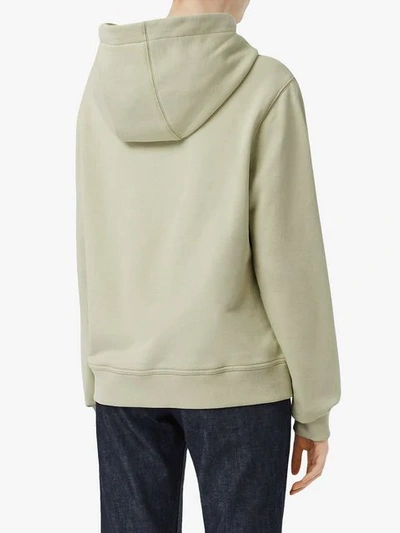 Shop Burberry Logo Print Cotton Hoodie In Pale Apple Green