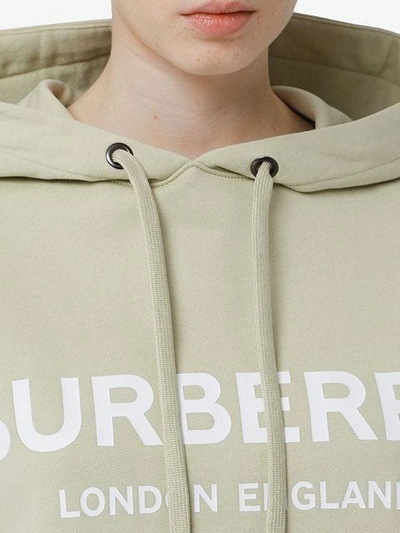 Shop Burberry Logo Print Cotton Hoodie In Pale Apple Green
