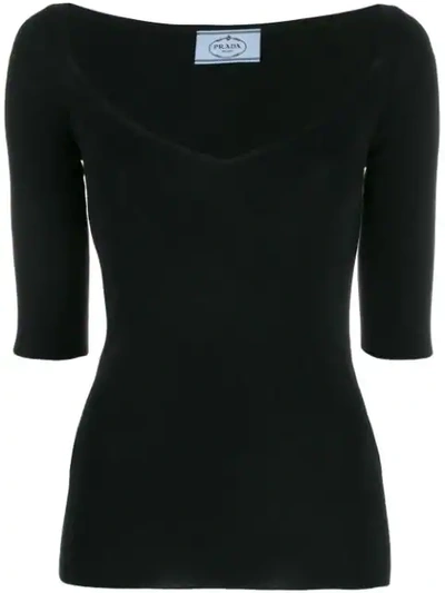 Shop Prada V-neck Knitted Top - Black