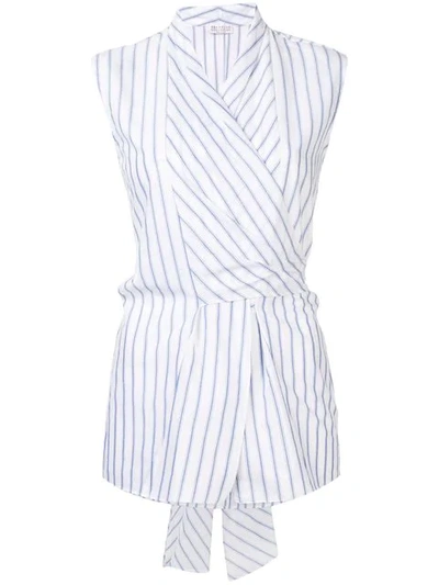 Shop Brunello Cucinelli Striped Wrap Top In White