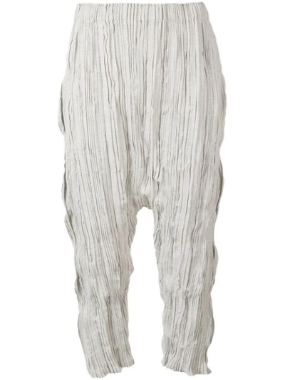 Shop Issey Miyake Crinkled Cropped Harem Trousers In Grey