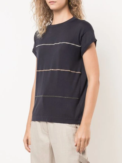 BRUNELLO CUCINELLI EMBROIDERED STRIPES T-SHIRT - 蓝色