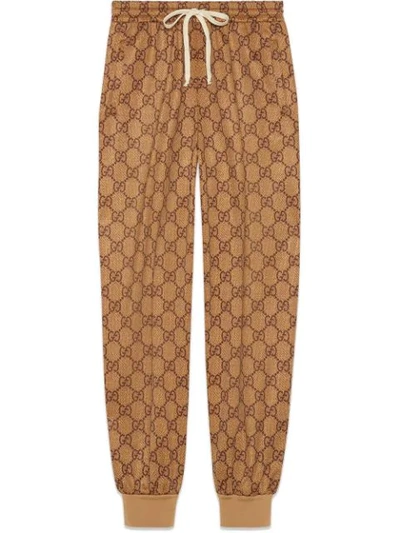 Shop Gucci Gg Technical Jersey Jogging Pant In Brown