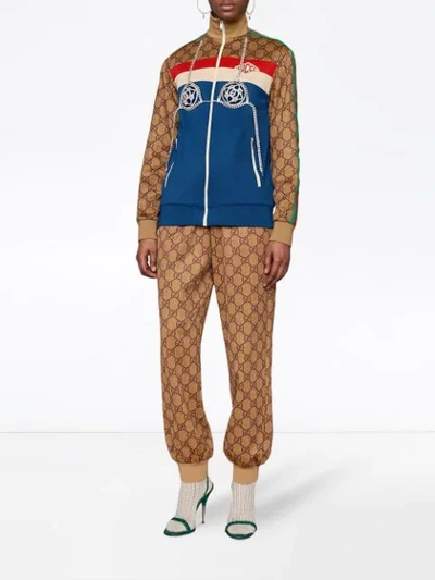 Shop Gucci Gg Technical Jersey Jogging Pant In Brown