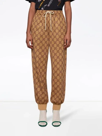 Shop Gucci Gg Technical Jersey Jogging Pant In Brown