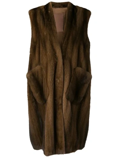 Shop Liska Oversized Sleeveless Coat In Brown