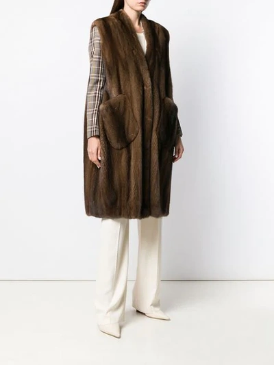 Shop Liska Oversized Sleeveless Coat In Brown