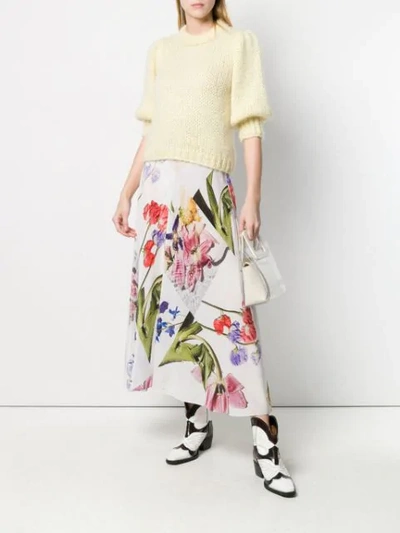 Shop Ganni Floral Midi Skirt In White